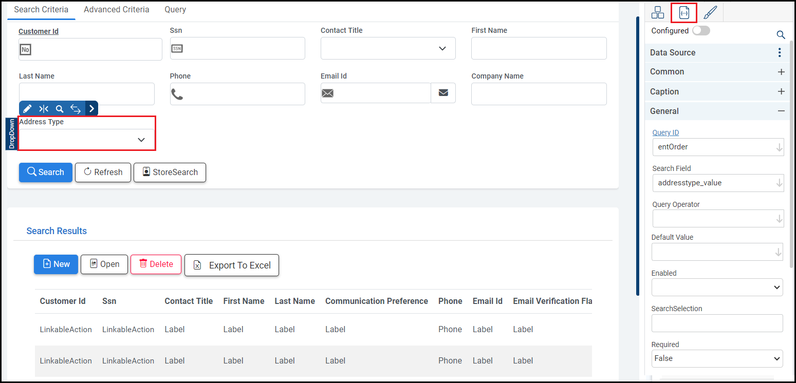 Open the control properties